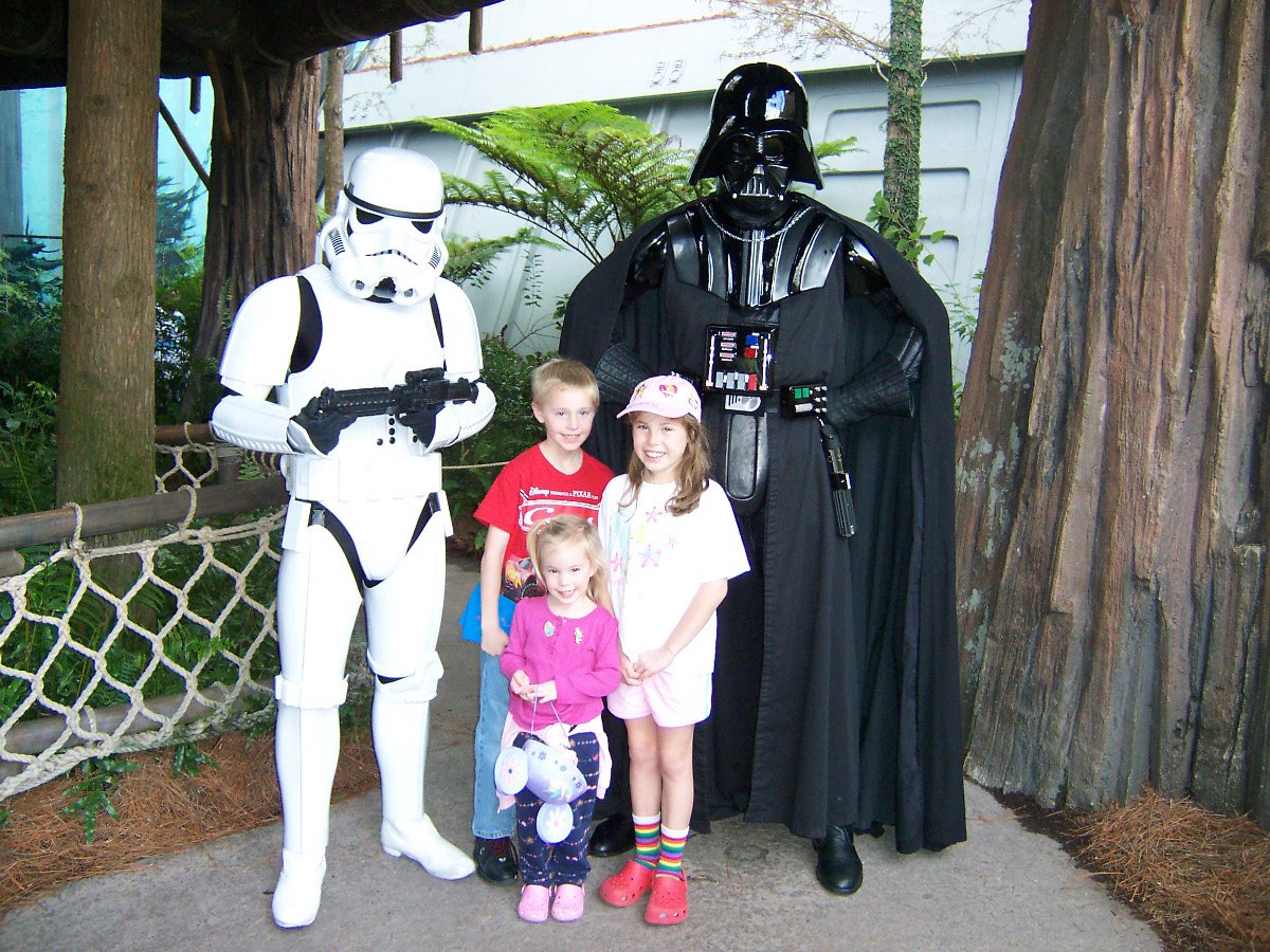 Darth Vader & Storm Trooper - Bad guys.  Located at restrooms near Backlot Tour.  Fixed location.
