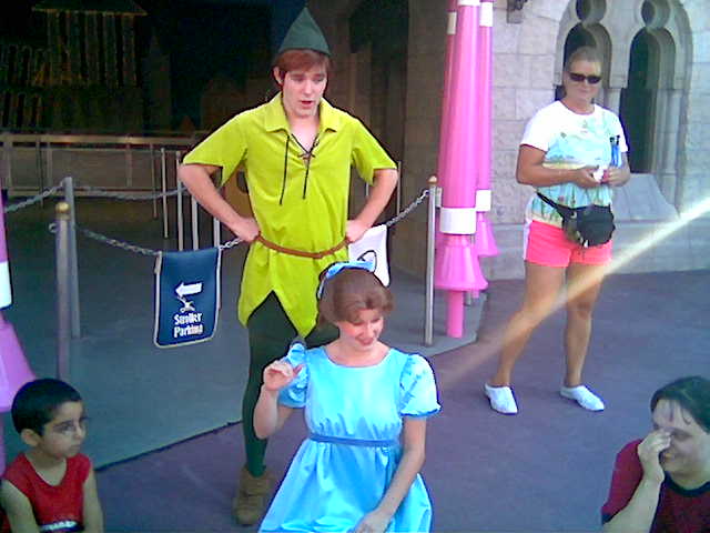 Peter Pan and Wendy playing with kids during EMH in 2007