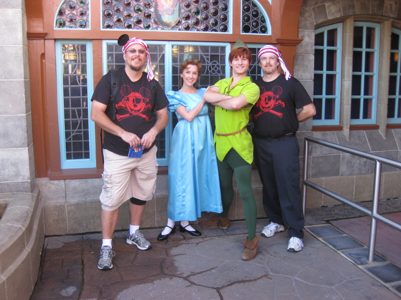 Wendy and Peter Pan with a couple of adventuresome pirates in 2010