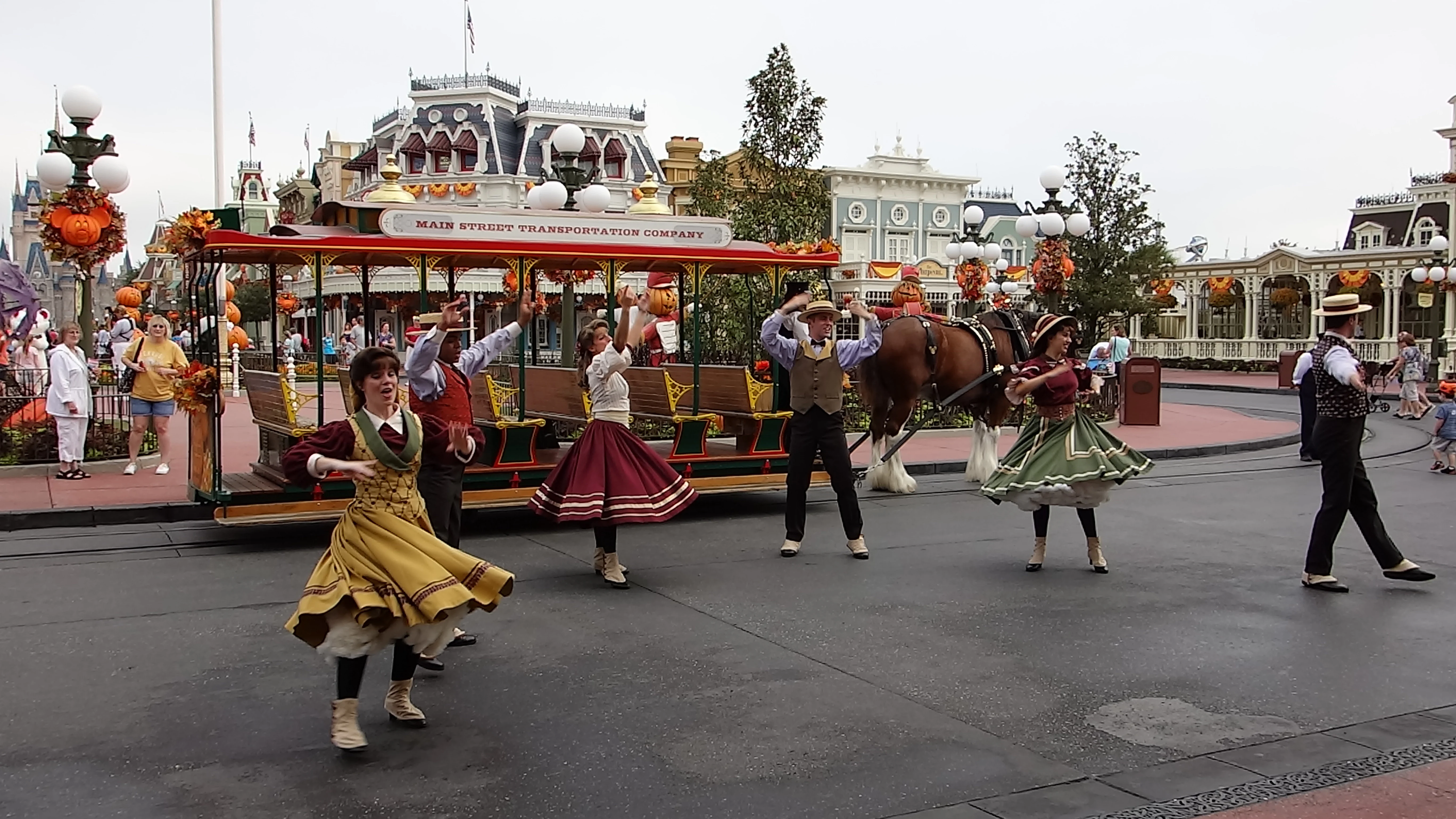 Trolley Party dancers in their fall attire.
