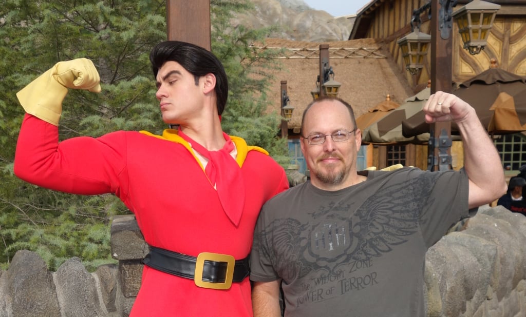 Gaston was so intimidated by my muscles, that he had to look away in embarassment!