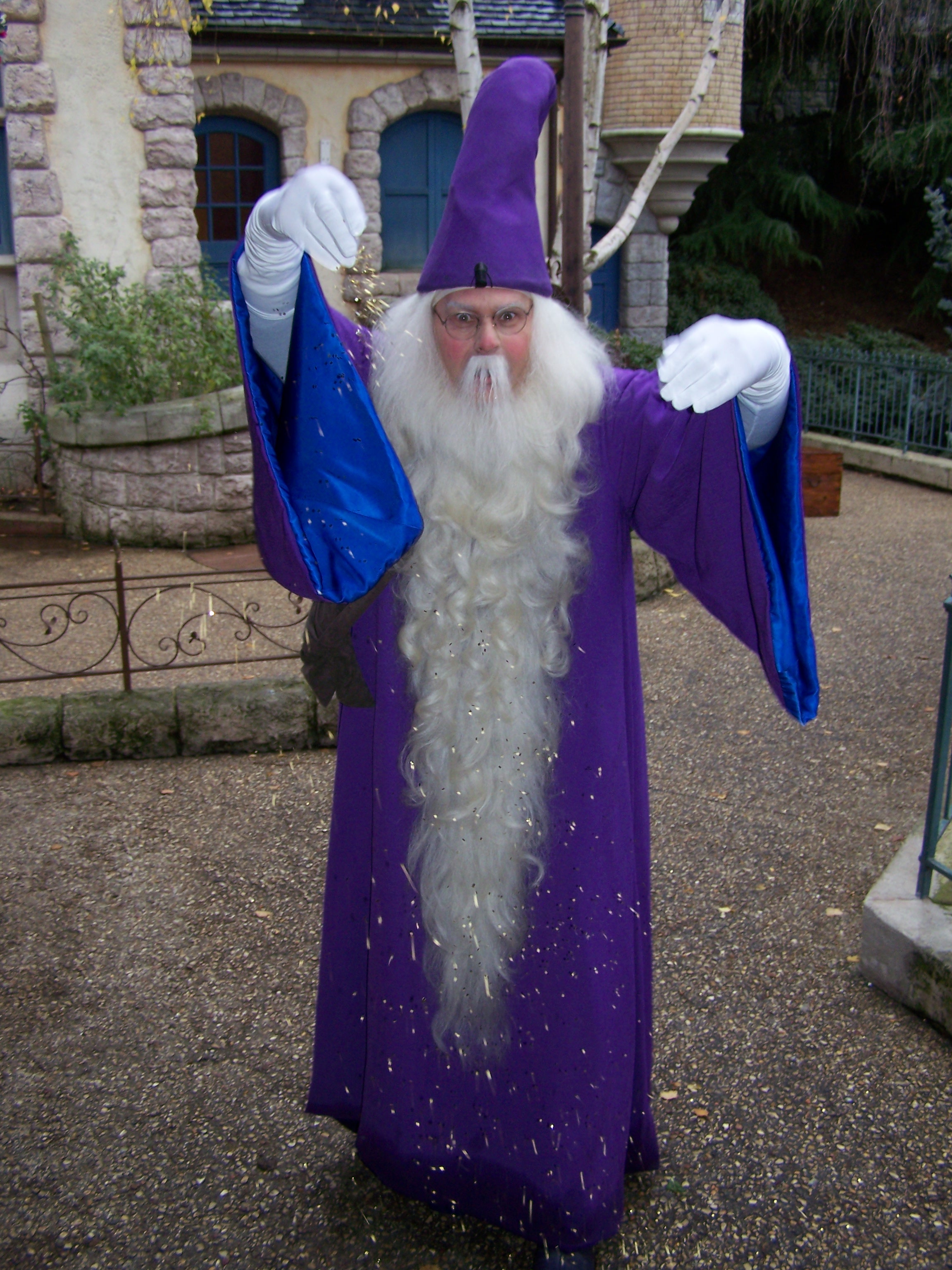 Merlin can be found in the Parade nowadays. He used to have a small show in Fantasyland and afterwards people were able to meet him.