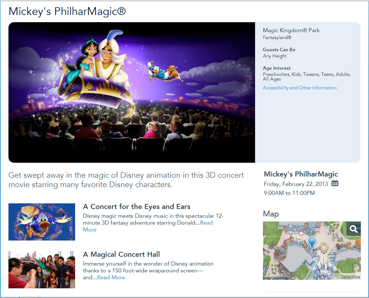 My Disney Experience website map