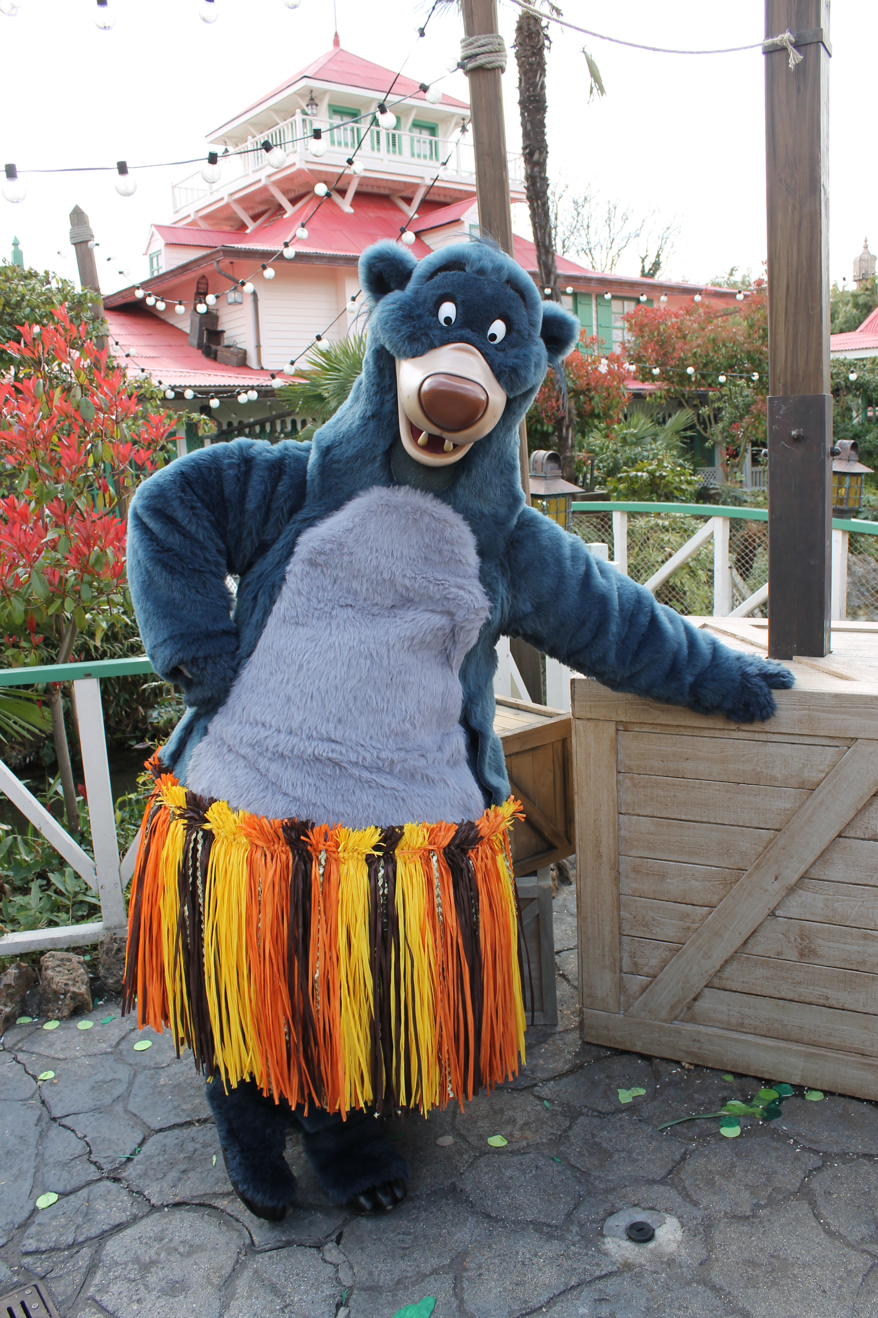 Baloo can be found most of the time in Adventureland. Here he was wearing a special outfit on the 12th of April 2012 during the special happenings for the 20th Anniversary.