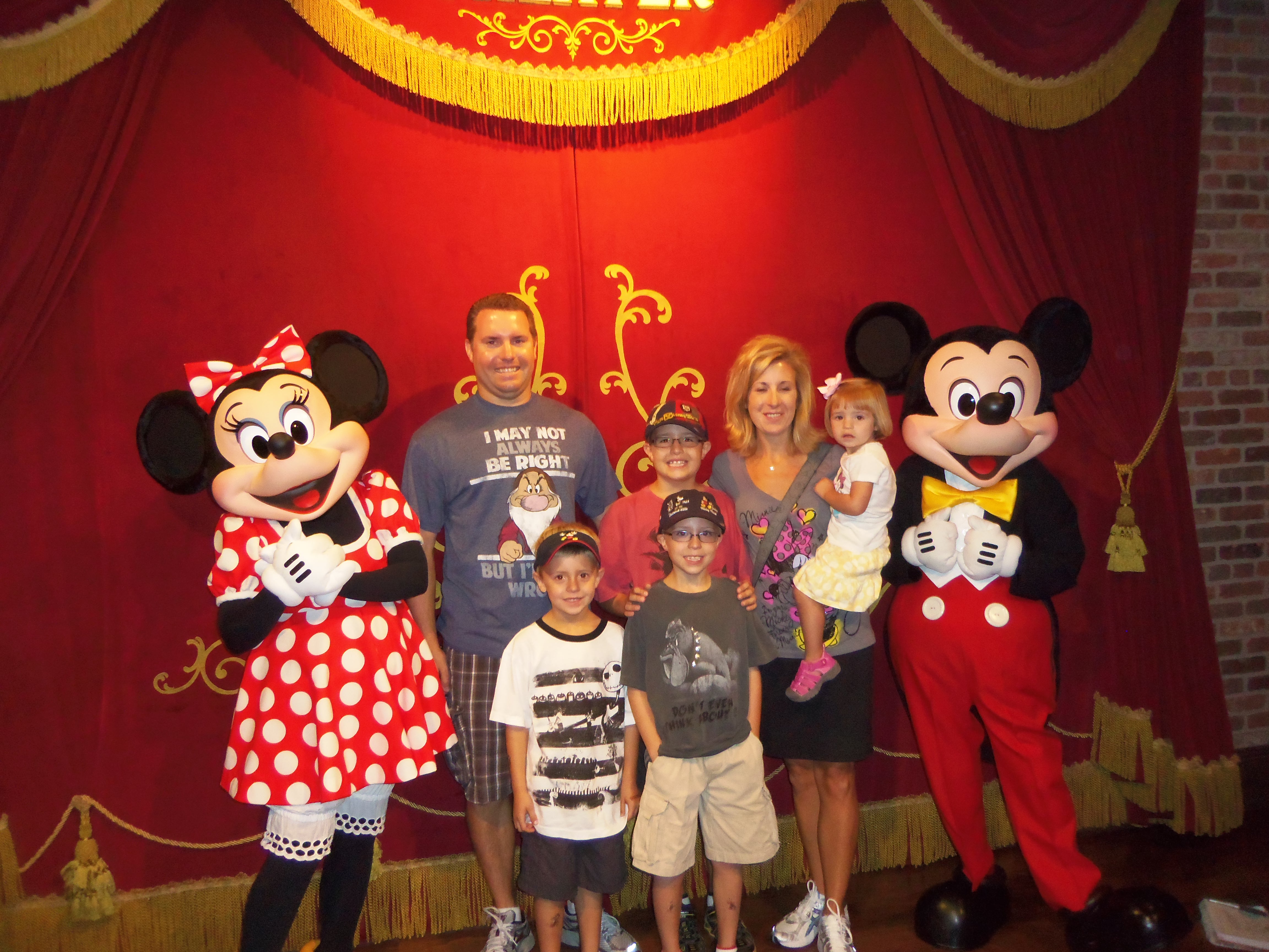 The whole family joined in for a meet with Mickey and Minnie. Minnie has since moved out to Pete's Silly Sideshow.