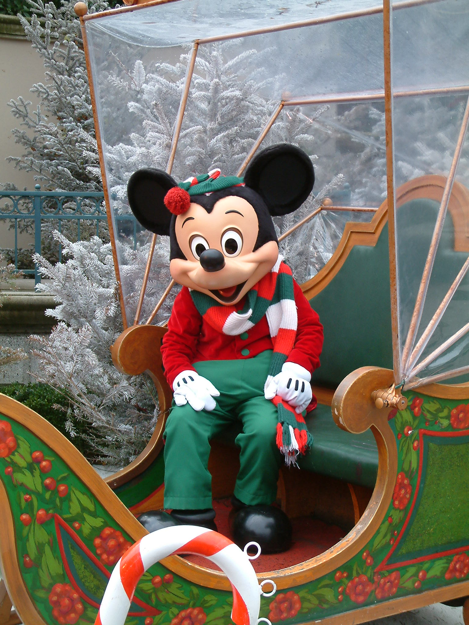 One of Mickey's many Christmas Outfits. This was at the Disneyland Park in 2004.