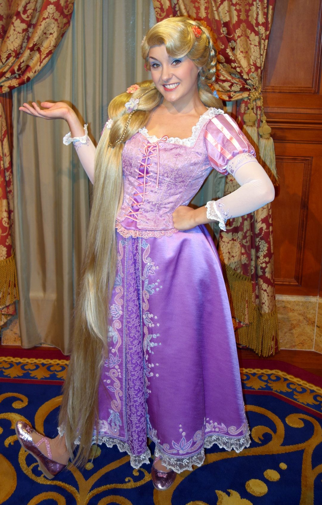 Rapunzel at Princess Fairytale Hall in the Magic Kingdom at Disney World