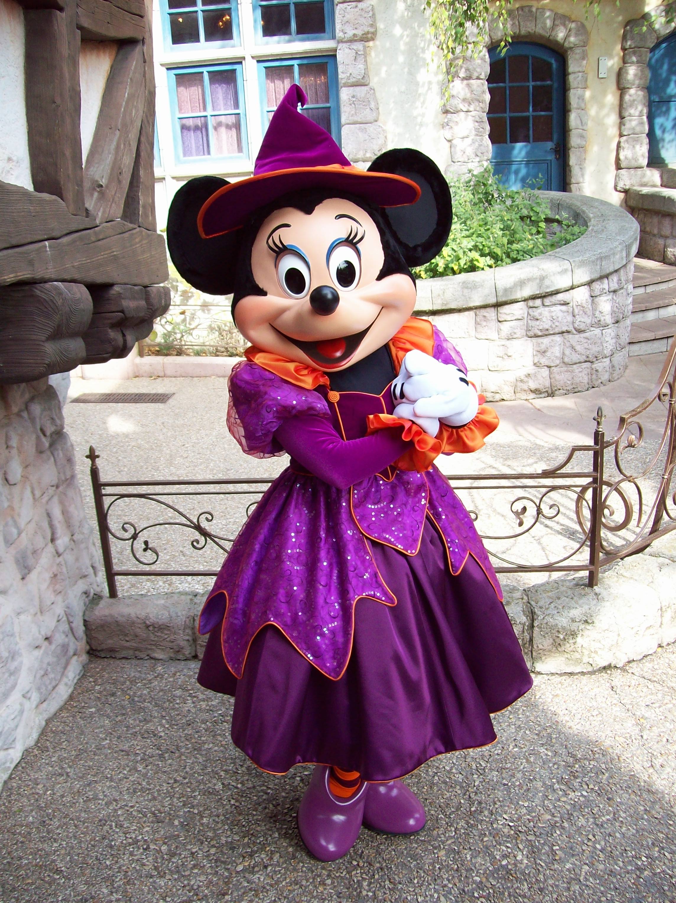 Minnie wearing her beautiful purple Halloween dress.