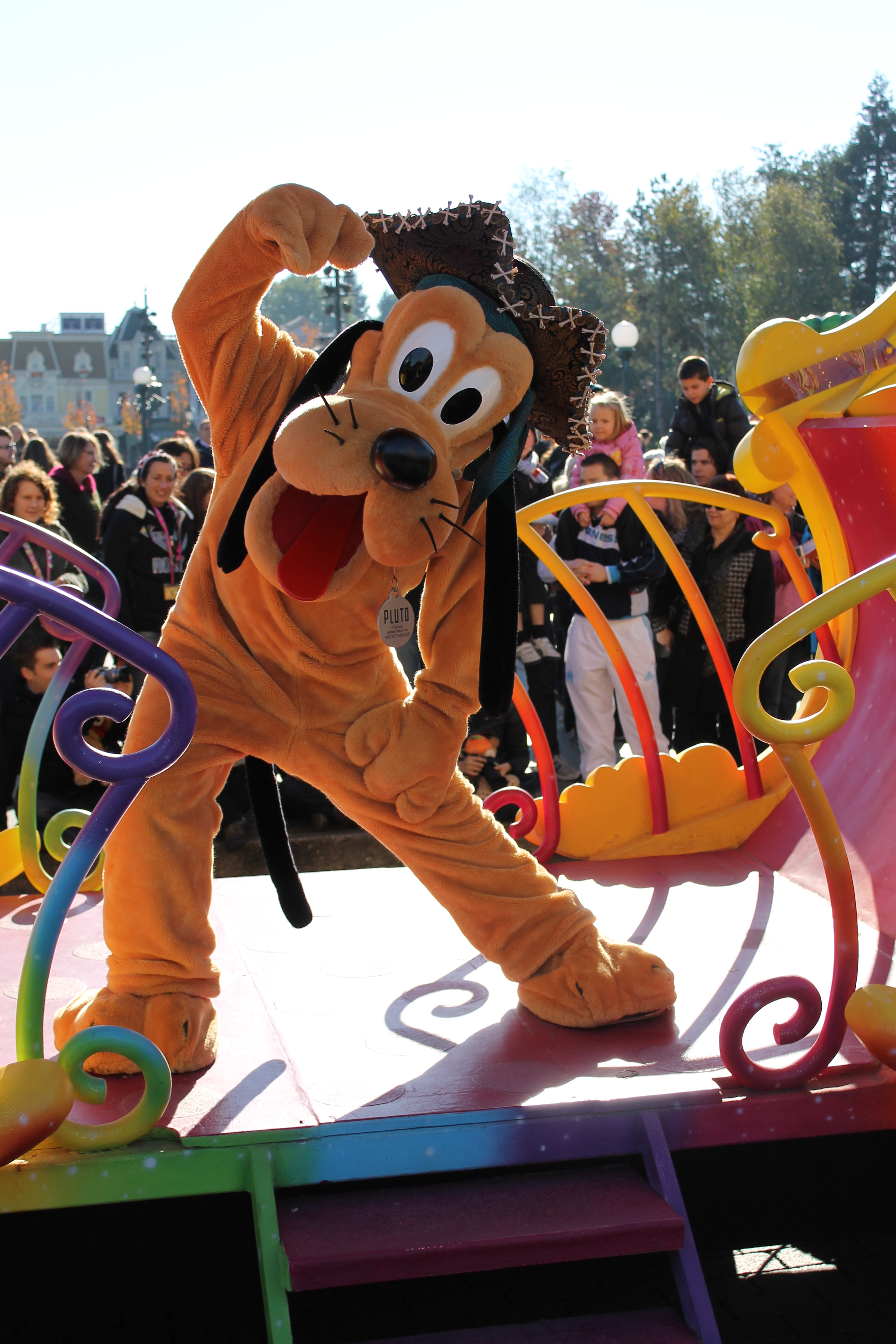 Pluto wearing a Pirate hat; this was during a special version of the Character Express on the 31st of October 2012.