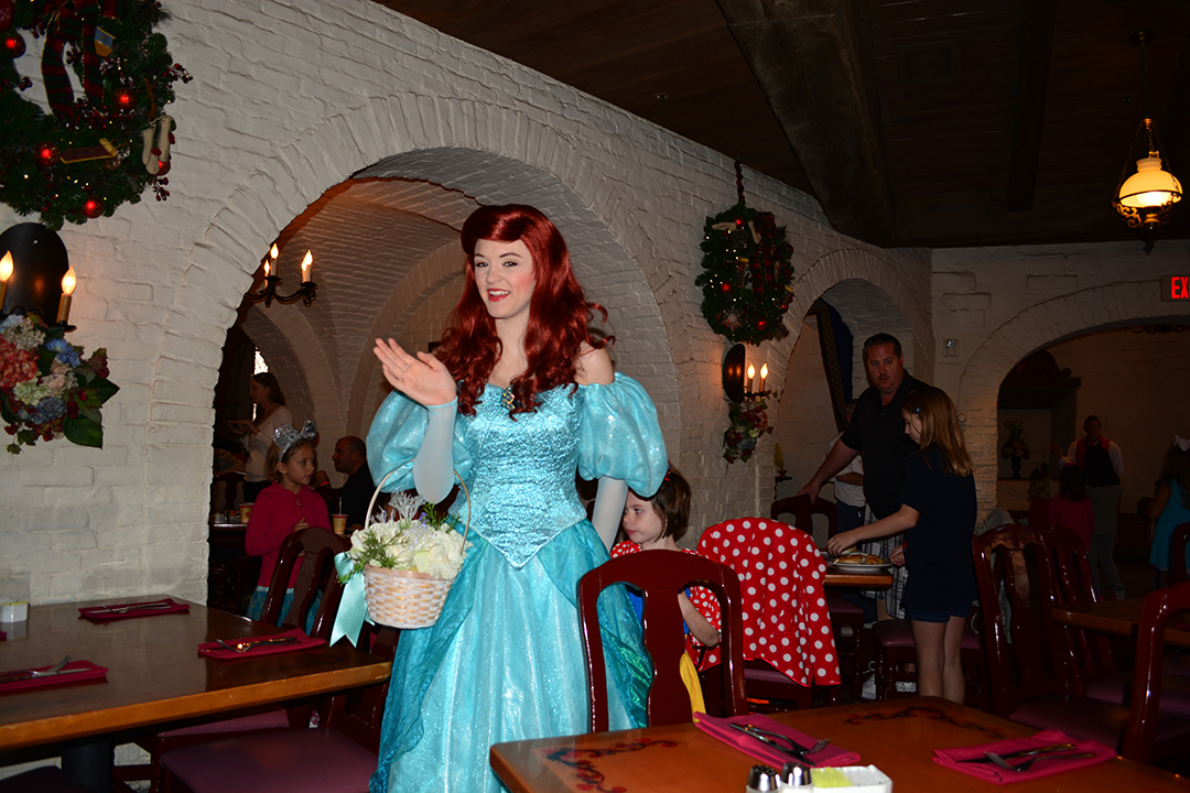 Walt Disney World, Epcot, Akershus Royal Banquet Hall, Princess Character Meal, Belle in Christmas Dress, Ariel