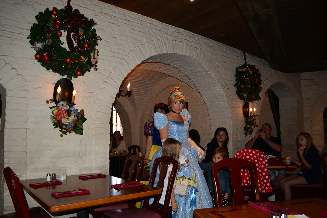 Walt Disney World, Epcot, Akershus Royal Banquet Hall, Princess Character Meal, Belle in Christmas Dress, Cinderella