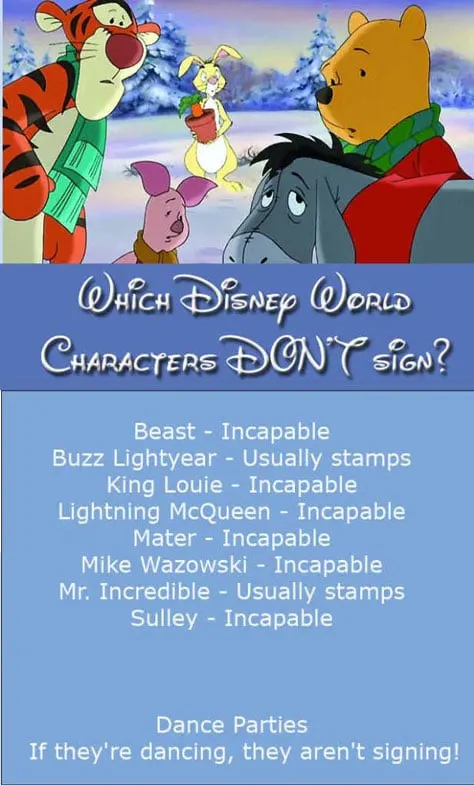 Which Disney characters sign autographs