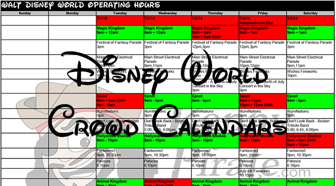 2015 Disney World Crowd Calendar Park Hours KennythePirate