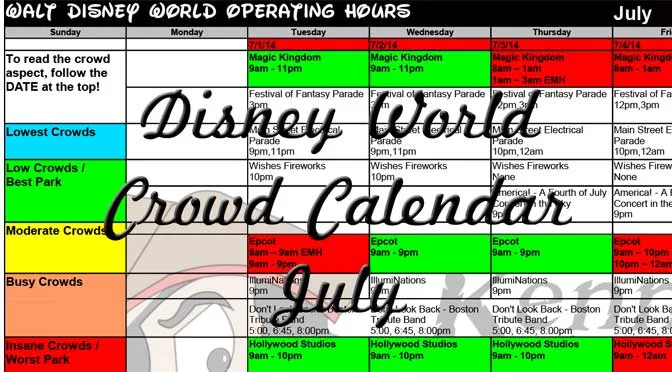 July Disney World Crowd Calendar Park Hours KennythePirate, EasyWDW Crowd Calendar, Best Times to Visit Disney World, Free Disney World Crowd Calendar, Best Disney World Crowd Calendar