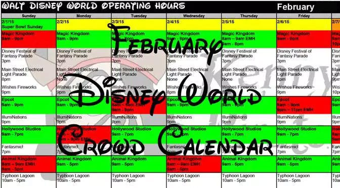 February Disney World Crowd Calendar, Park Hours, Entertainment with Fastpass and Dining Booking Dates KennythePirate header
