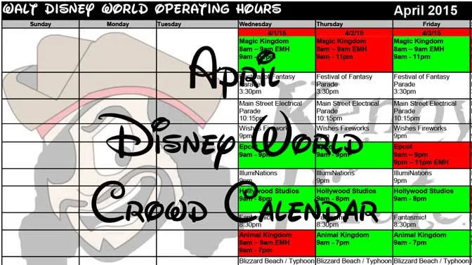 April Disney World Crowd Calendar, Park Hours, Entertainment, Fastpass and Dining Booking Dates KennythePirate