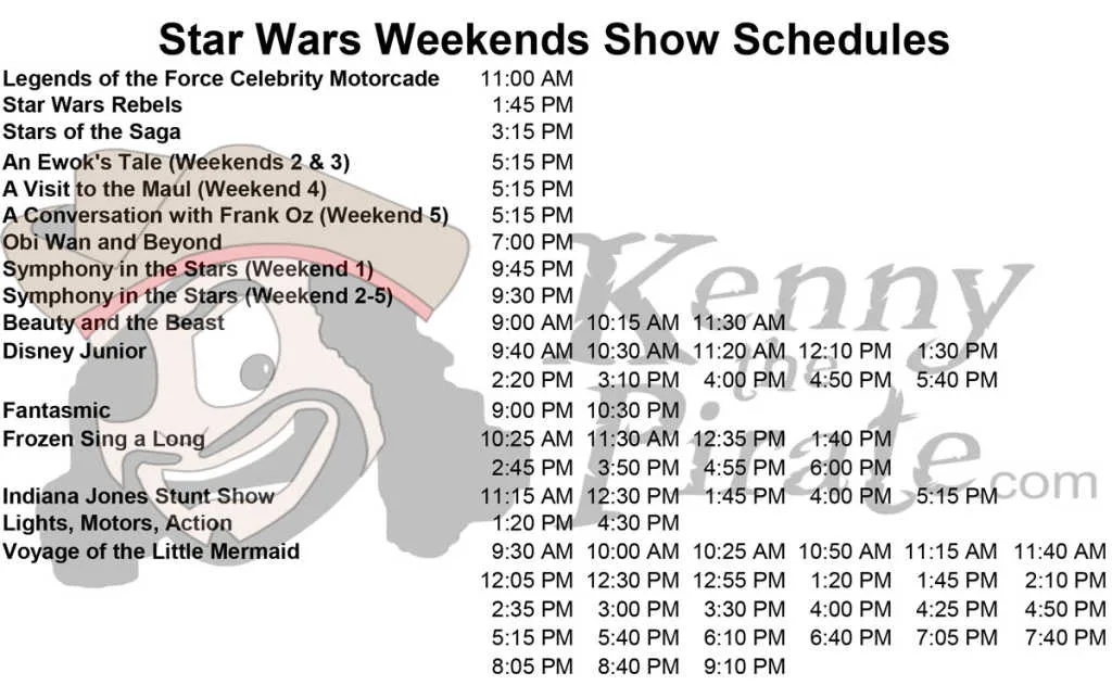 2015 Star Wars Weekends Show Schedules l kennythepirate.com