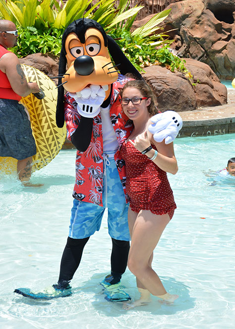 Goofy by the pool at Disney's Aulani in Oahu Hawaii