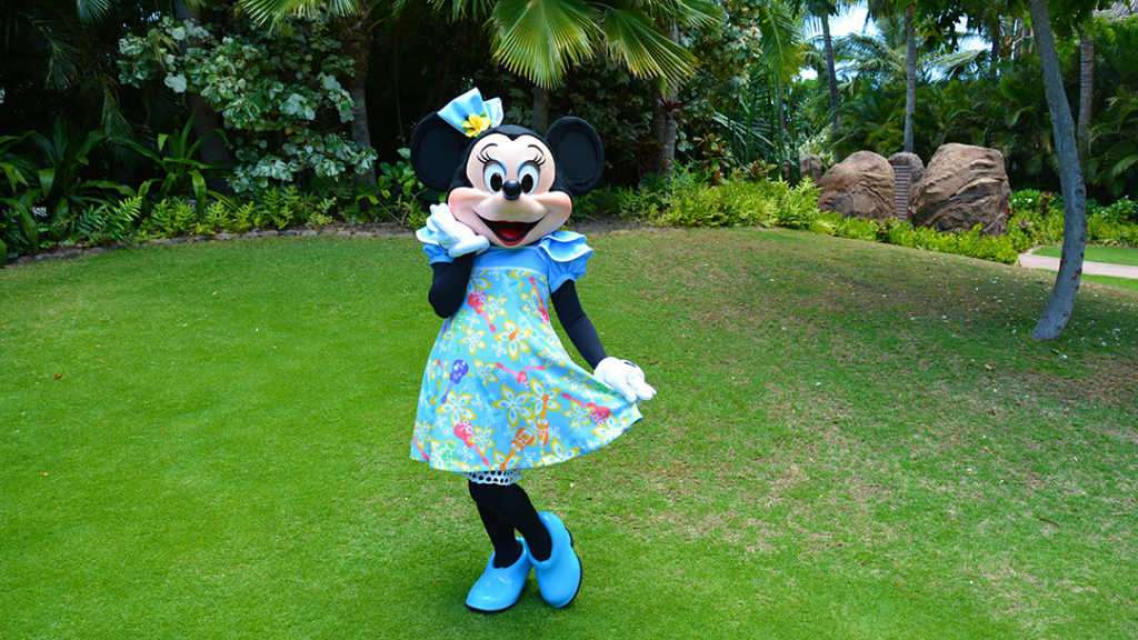 Minnie Mouse on the Halawai Lawn at Disney's Aulani in Oahu Hawaii