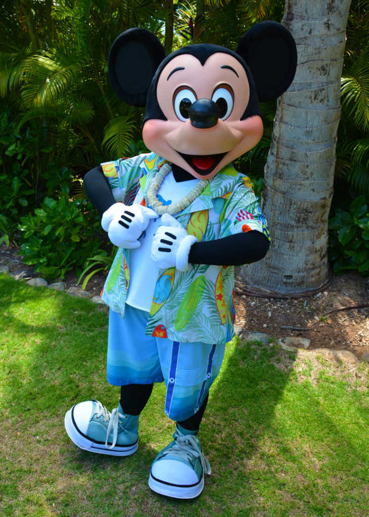 Mickey Mouse on the Halawai Lawn at Disney's Aulani in Oahu Hawaii