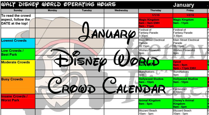 January Disney World Crowd Calendar Park Hours KennythePirate