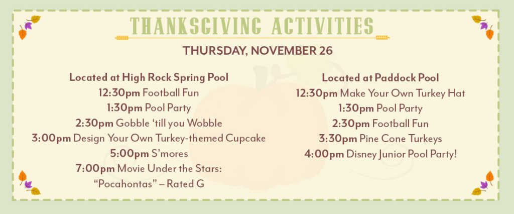 thanksgiving activities at Disney World Saratoga Springs