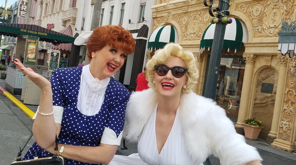 Universal Orlando Character Day with Ryan and Heather April 2016 (20) Lucy Ricardo and Marilyn Monroe