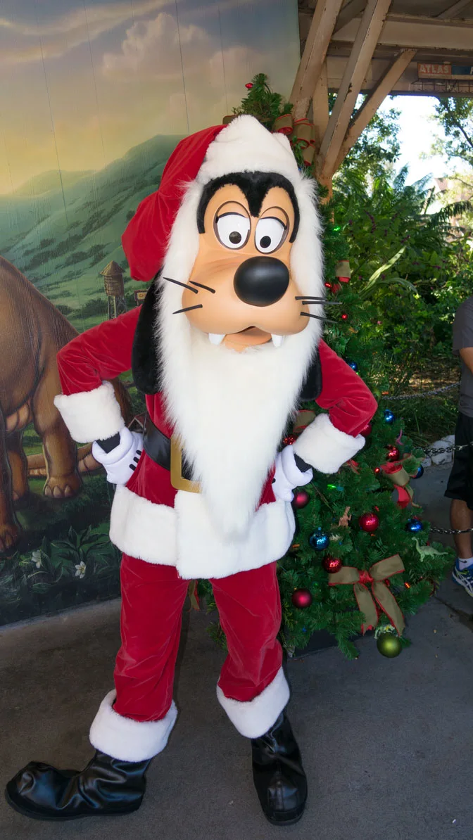 Santa Goofy in Christmas attire at Disney's Animal Kingdom