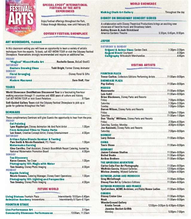 Epcot Festival of the Arts Times Guide