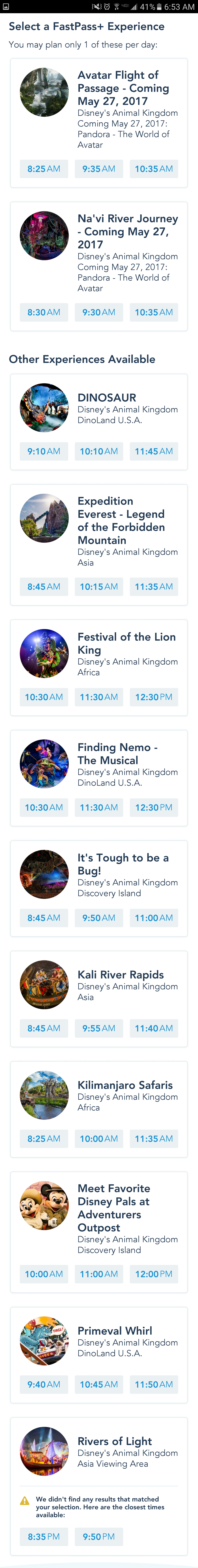 First look at Pandora Fastpass+ Tiers and Animal Kingdom park hours extended