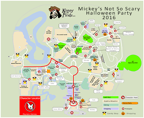 Mickey's Not So Scary Halloween Party Map with Character Locations