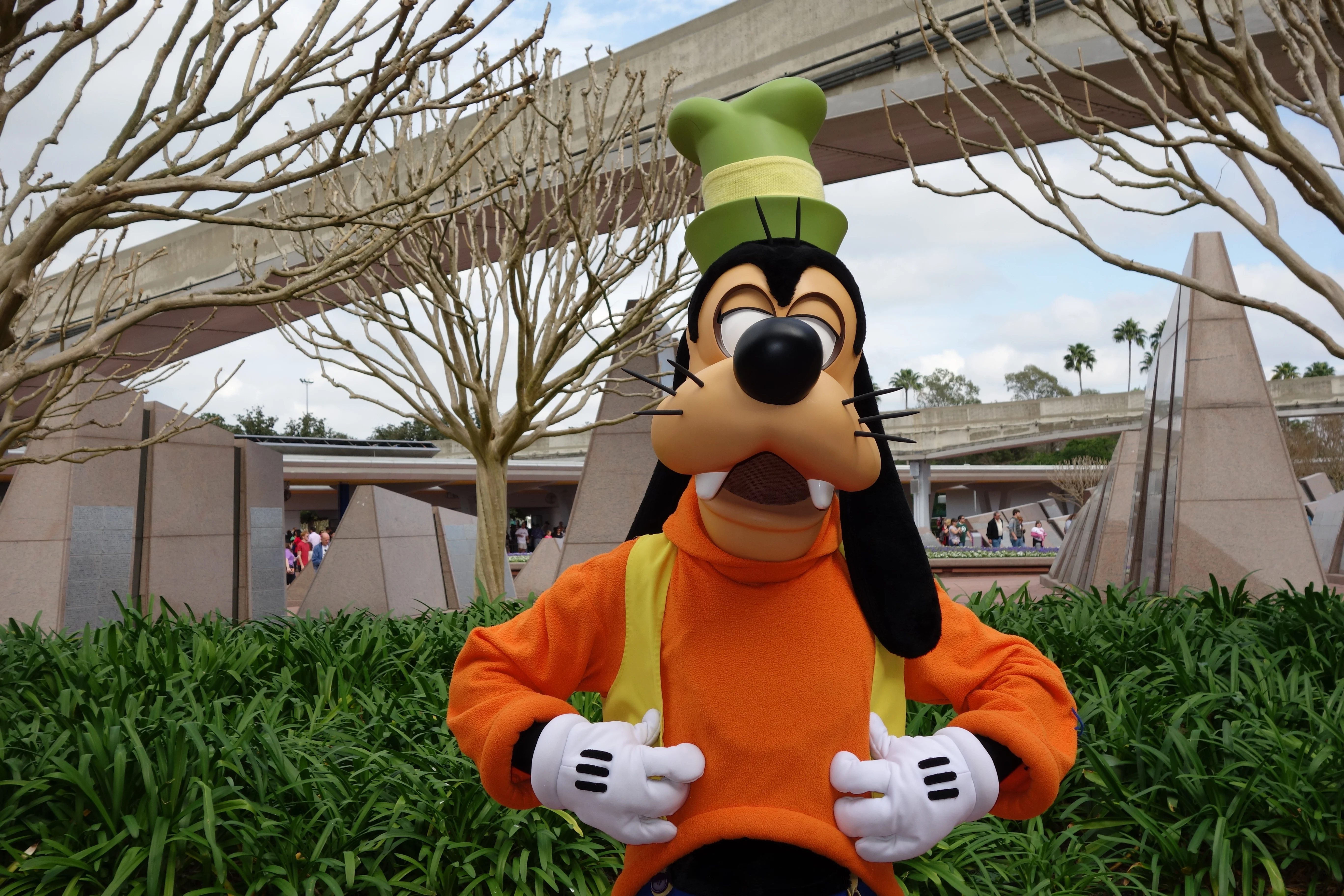 Goofy at Epcot entrance 2013