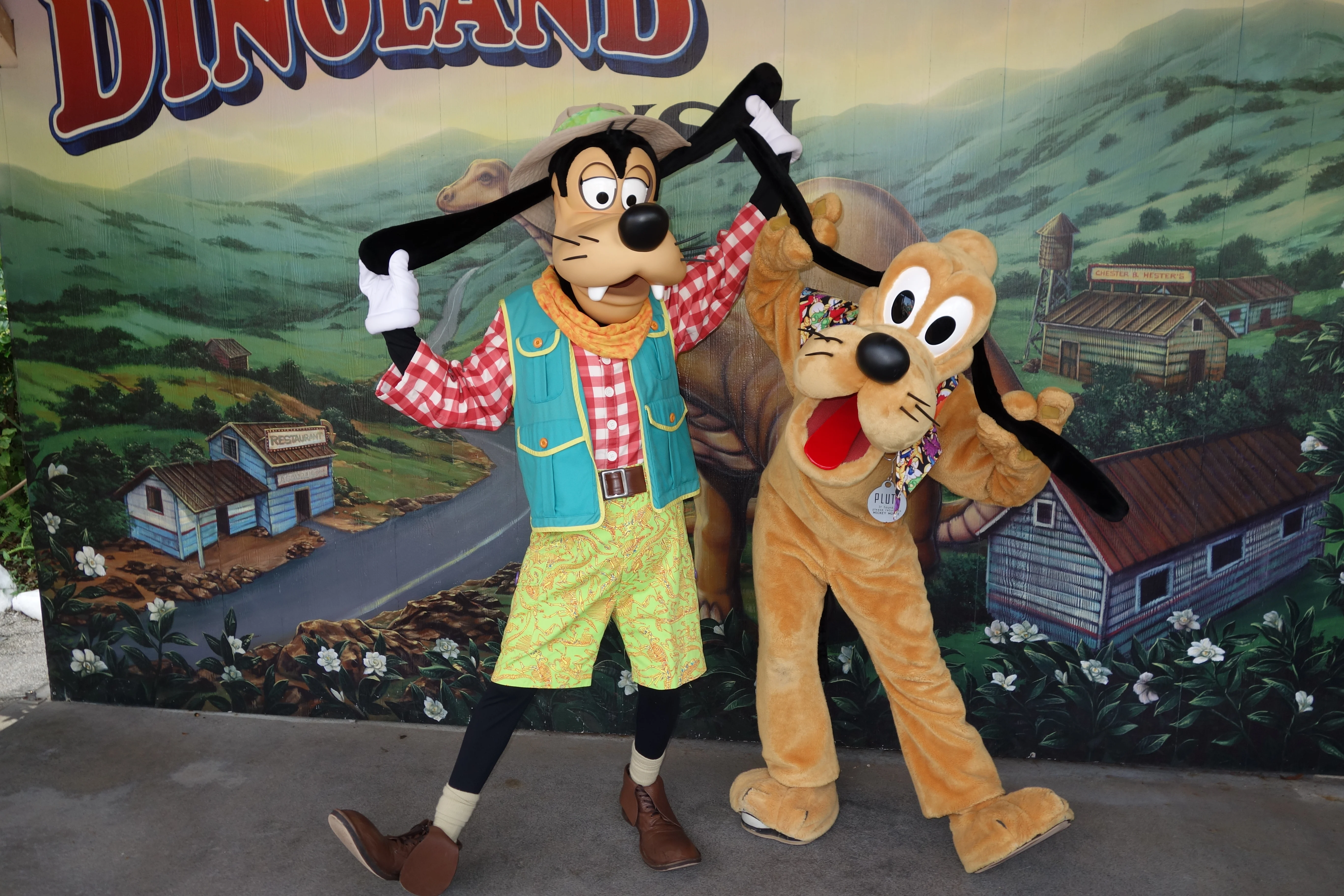 Pluto and Goofy at Dinoland in Animal Kingdom 2012
