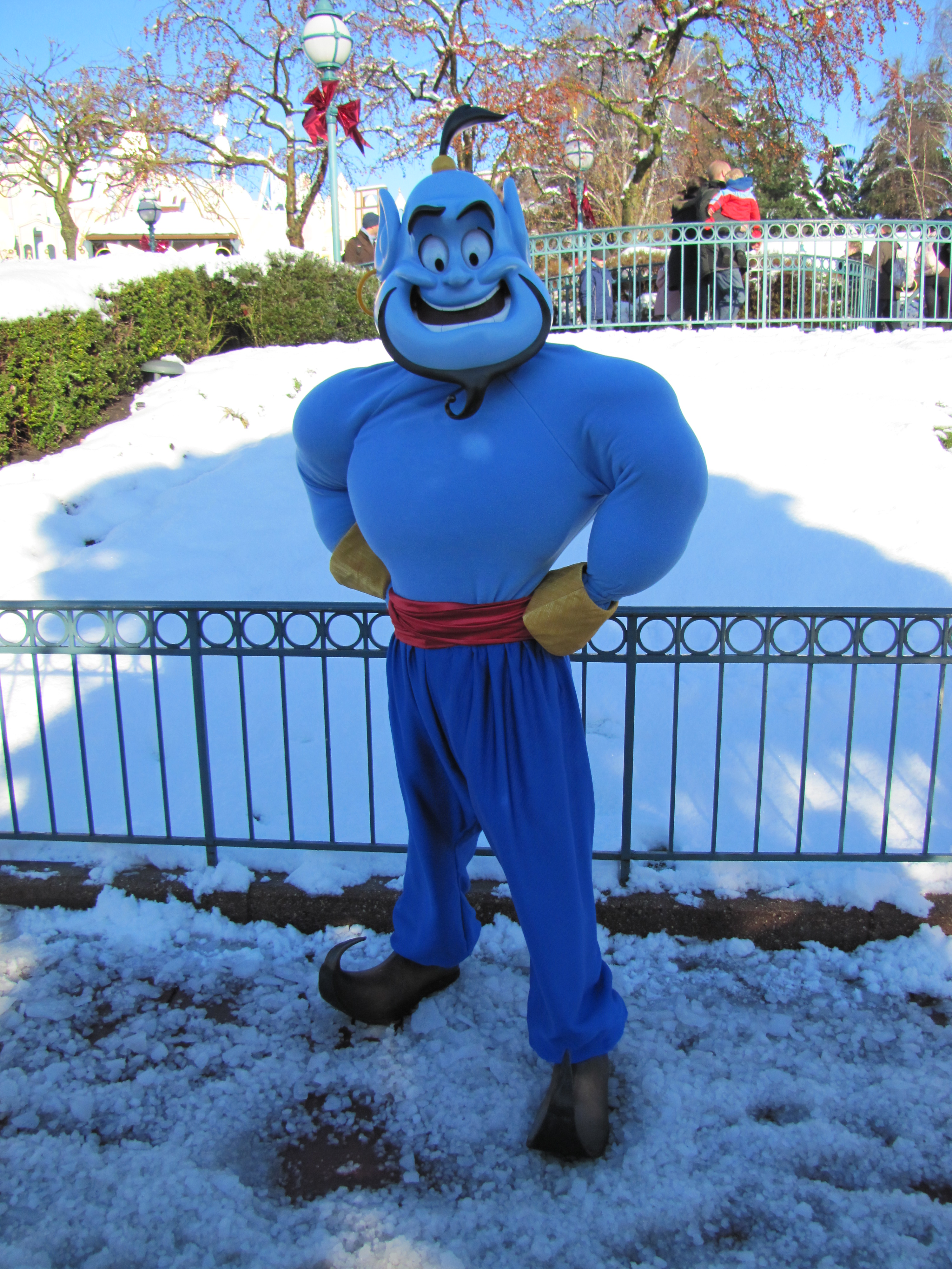 Genie in the snow at Disneyland Paris