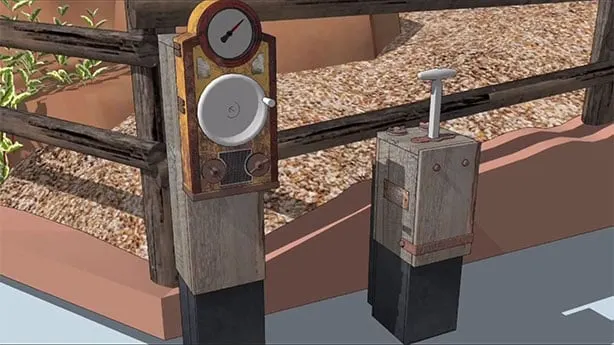 Plunger to activate explosions on the ride located at queue entrance.