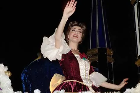 belle red dress christmas parade magic kingdom disney world