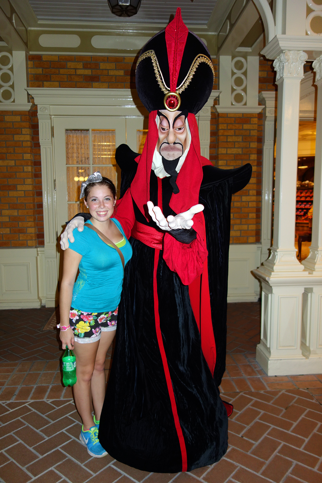 Jafar. Our intrepid teen reporter only got to meet two characters from running around all over the park taking photos and getting meet and greet times. Now her photo will be added to the hit list by management like me!