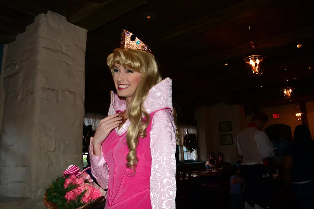 Walt Disney World, Epcot, Akershus Royal Banquet Hall, Princess Character Meal, Belle in Christmas Dress, Aurora, Briar Rose, Sleeping Beauty