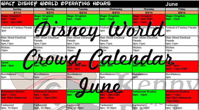 June Disney World Crowd Calendar, Park Hours, Entetertainment, Fastpass and Dining Booking Dates KennythePirate, EasyWDW Crowd Calendar, Best Times to Visit Disney World
