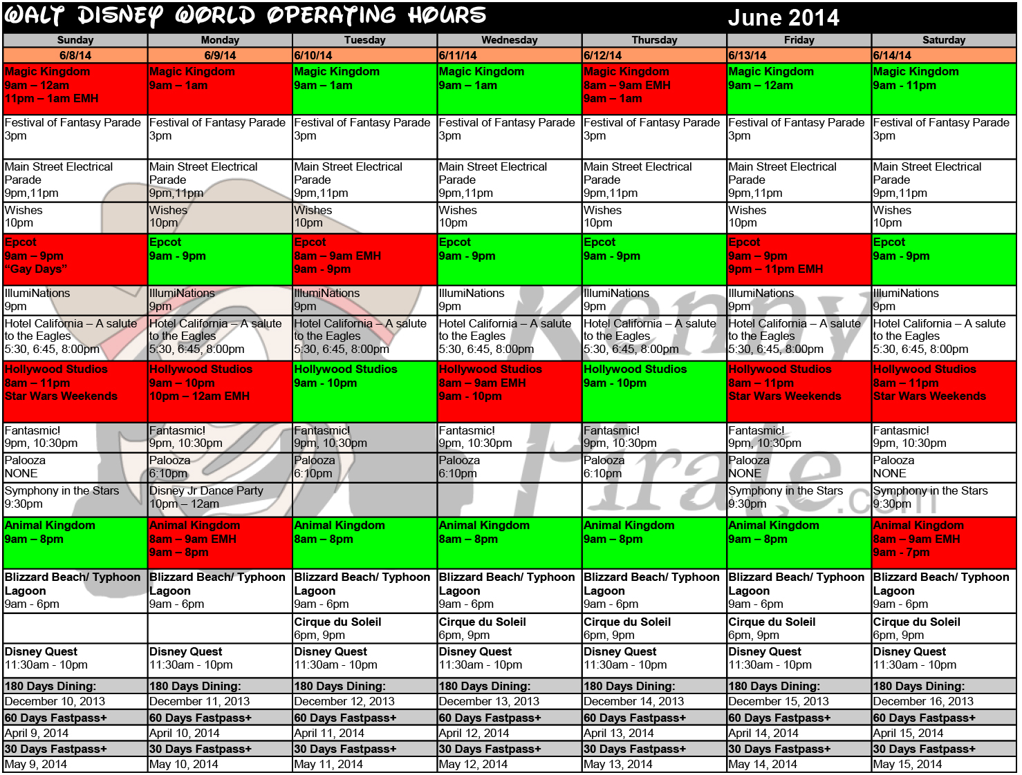 Disney World Crowd Calendar Park Hours June 2014 KennythePirate 2 