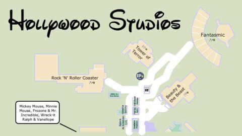 KennythePirate’s Hollywood Studios Map including Fastpass plus locations, rides, shows, characters, dining and shopping