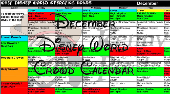 December 2017 Disney World Crowd Calendar Park Hours with Fastpass and Dining Booking Dates KennythePirate