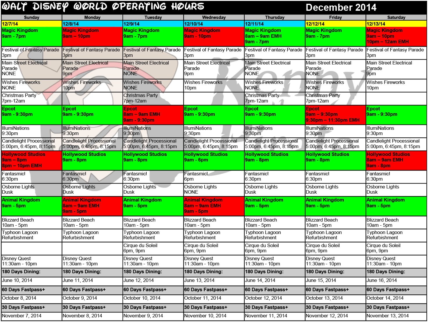 December Disney World Crowd Calendar Park Hours KennythePirate-2 December Disney World Crowd Calendar Park Hours KennythePirate-2