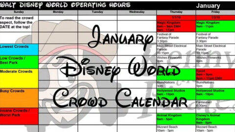 January 2017 Disney World park hours and crowd calendar are now available!