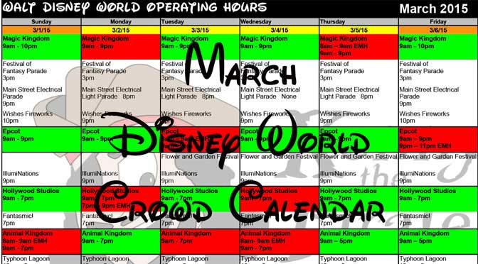 March Disney World Crowd Calendar Park Hours KennythePirate