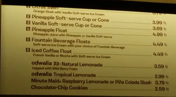 Sunshine Terrace menu