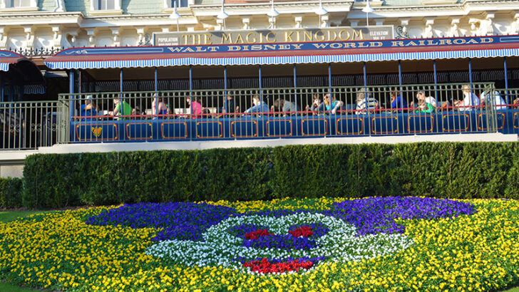 Magic Kingdom Hub construction progress, Sunglass Hut and Peter Pan character meet