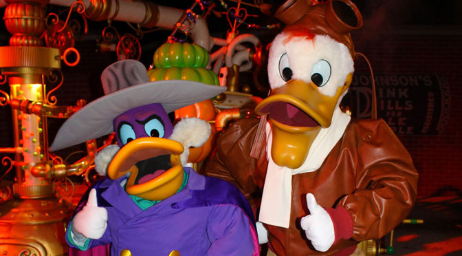 Darkwing Duck and Launchpad McQuack at Disneyland Paris Halloween Soiree 2014