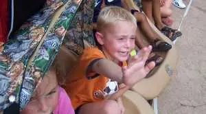 My son seeing Mickey for the first time a Jammin' Jungle Parade
