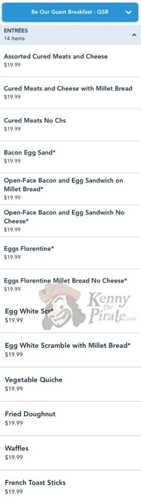 Be Our Guest Restaurant Adult Breakfast Menu l kennythepirate